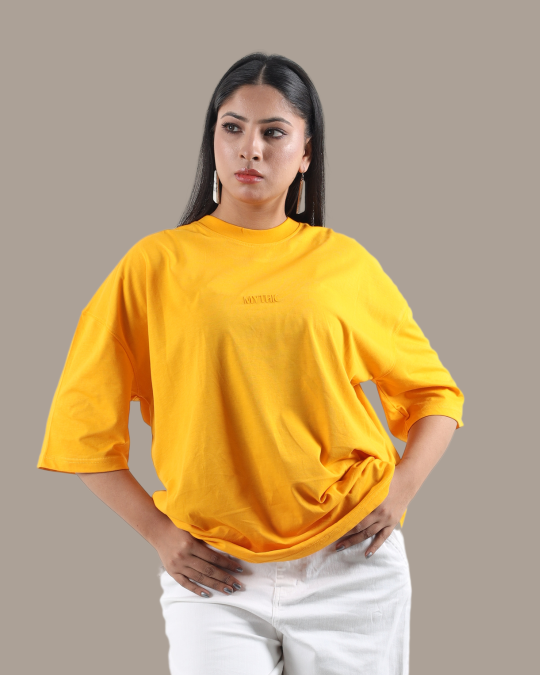 mustard Oversized Drop Shoulder Tee | DOO2
