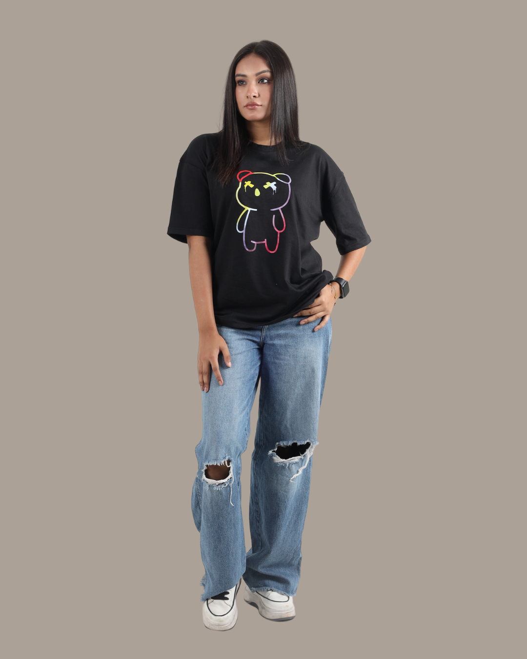 Black Neon Graphic Oversized Tee | D005