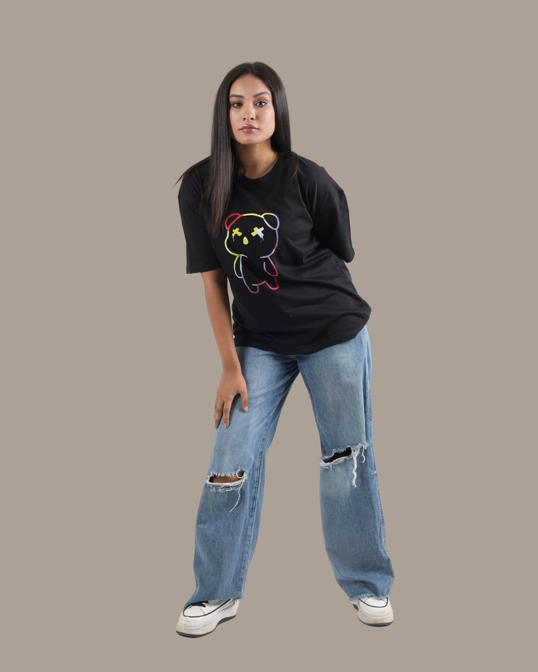 Black Neon Graphic Oversized Tee | D005