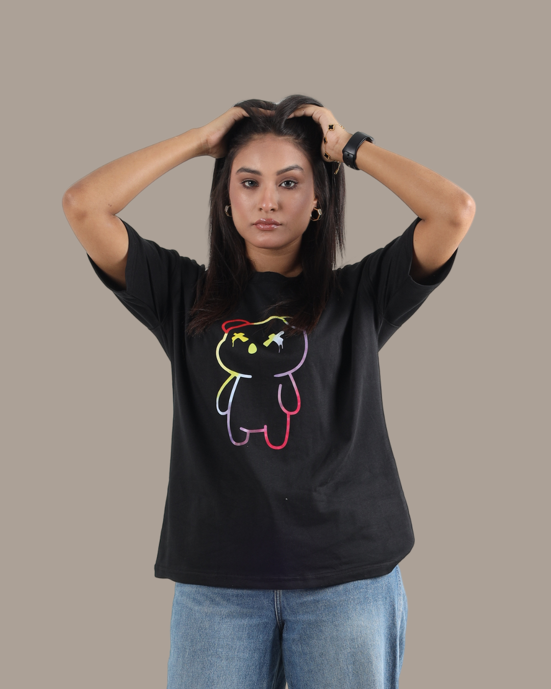 Black Neon Graphic Oversized Tee | D005