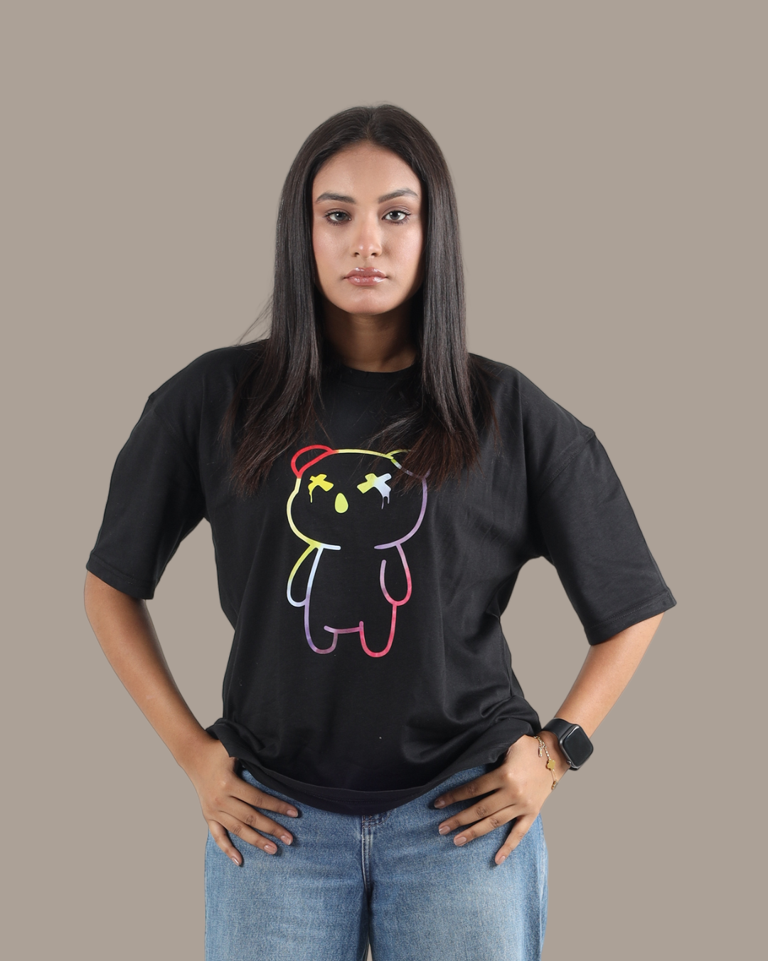 Black Neon Graphic Oversized Tee | D005