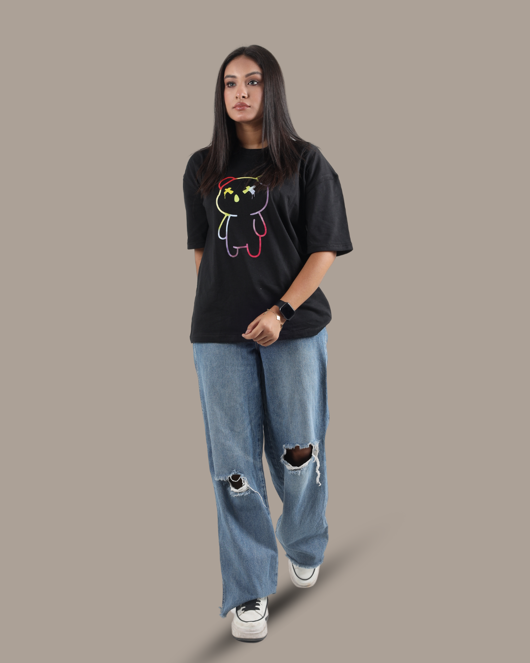 Black Neon Graphic Oversized Tee | D005