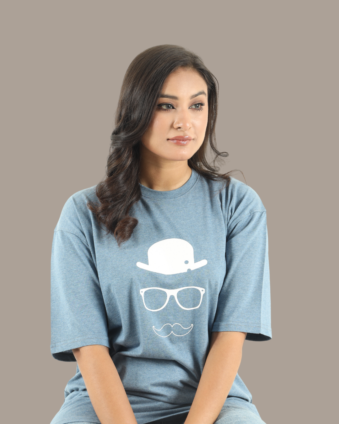 Minimalist Blue Graphic Oversized Tee | D004