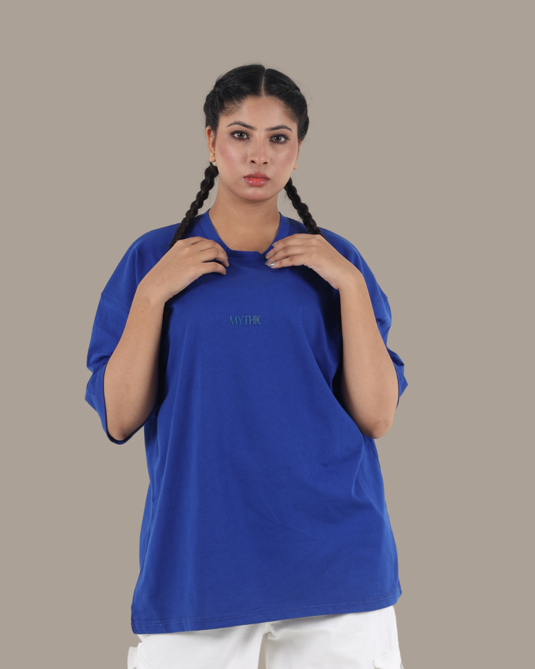 Deep Blue Oversized Drop Shoulder Tee | D006