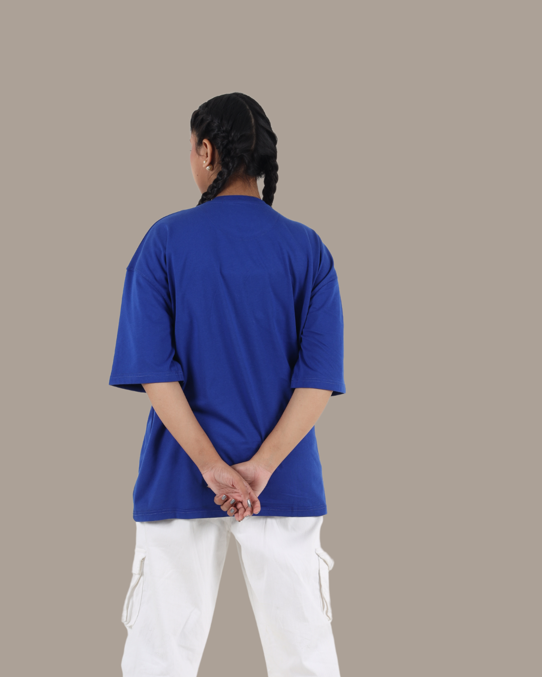 Deep Blue Oversized Drop Shoulder Tee | D006