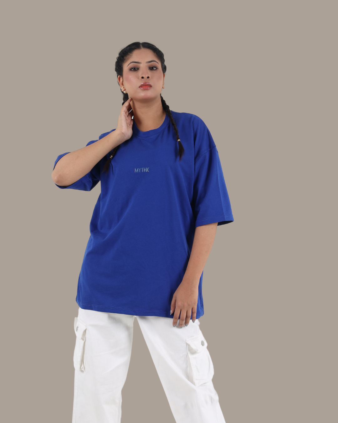 Deep Blue Oversized Drop Shoulder Tee | D006