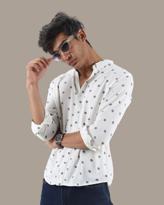 White Polka Dot Button-Down Shirt | M003