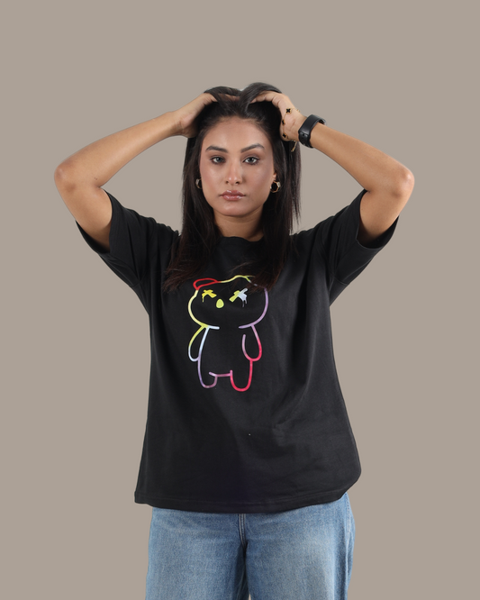 Black Neon Graphic Oversized Tee | D005