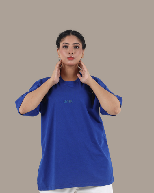 Deep Blue Oversized Drop Shoulder Tee | D006